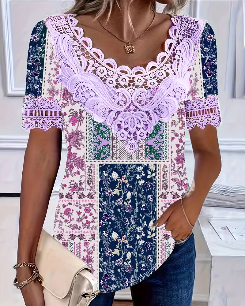 Blus Blommig Spets Lapptäcke