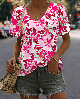 T-Shirt V-Ringad Bekväm Kortärmad