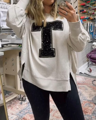 Sweatshirt T-Design Paljett Broderad Rundhals