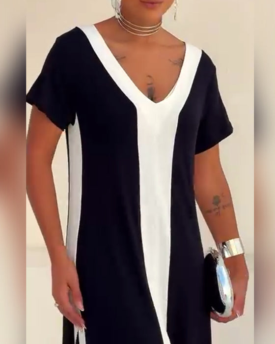 Klänning Temperament V-Ringad Kontrastfärg
