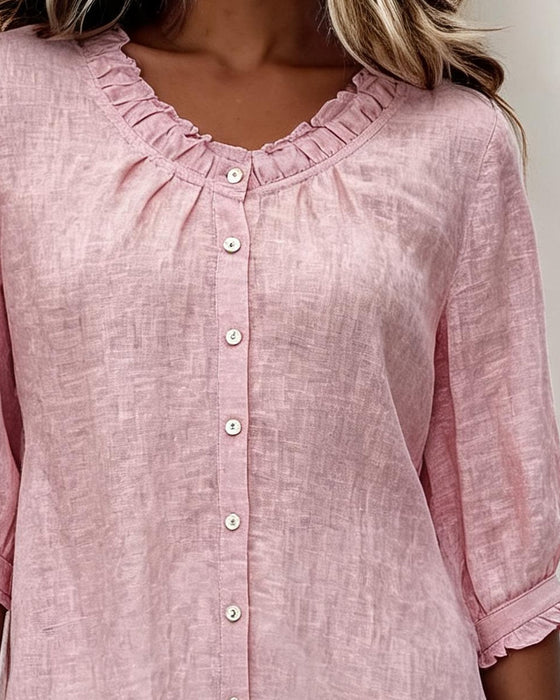 Skjorta Ruffle Trim Knapp