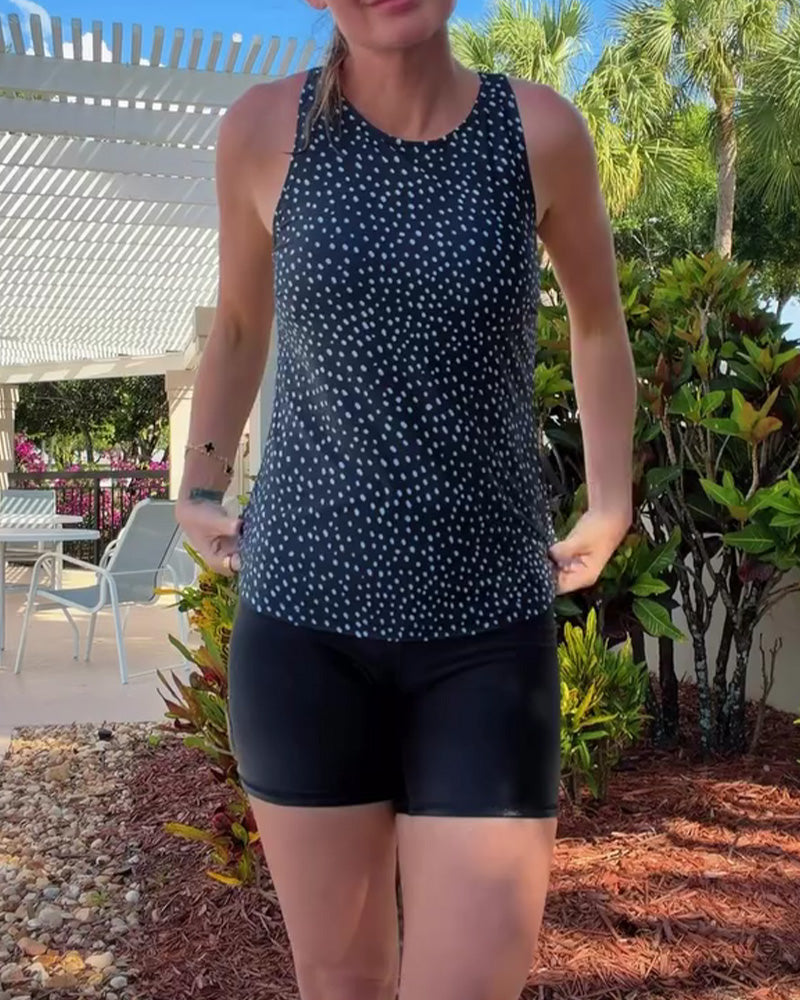 Tankini Rund Hals Ärmlös Prickig