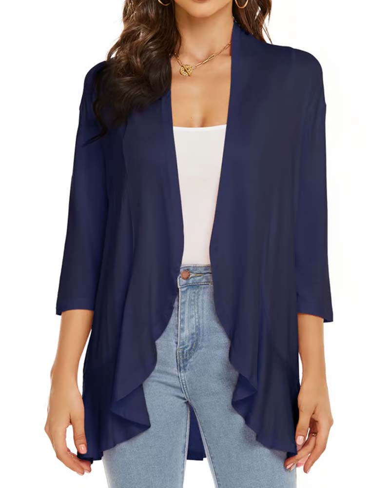 Kvinnors Cardigan Casual Lättvikt Öppen Framdel