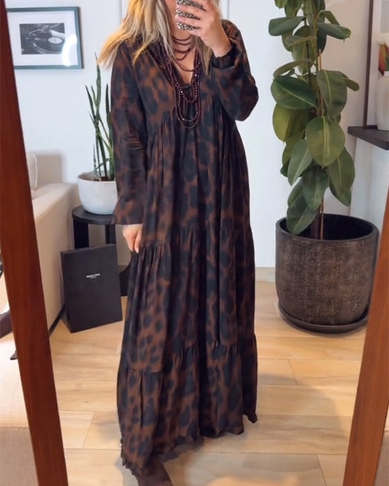 Klänning V-Ringad Leopardtryck Mode Maxi