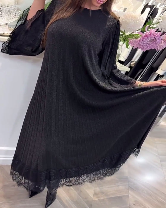 Klänning Rund Hals Lös Spets Patchwork