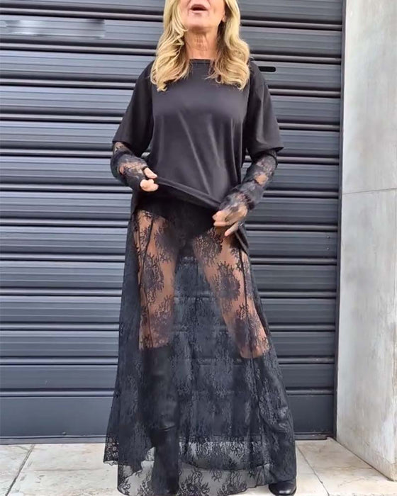 Tvådelat set - enfärgad T-shirt och spetskjol