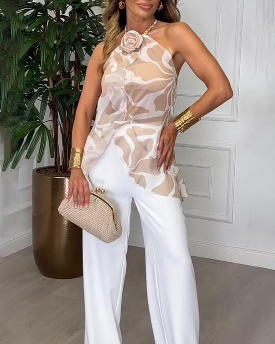 Topp 3d-Ros Ärmlös Halterneck