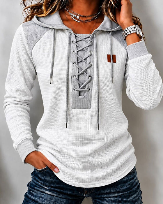 Hoodie Huva Snörning Spliced