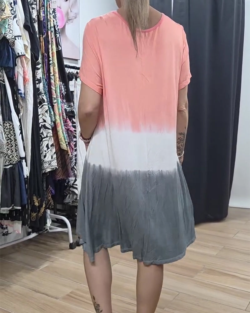 Klänning Rund Hals Färgblockerad Casual