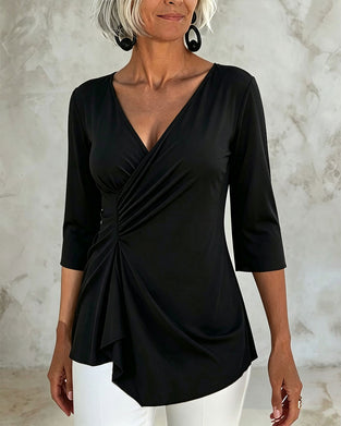 Blus V-Hals Draperad Oregelbunden
