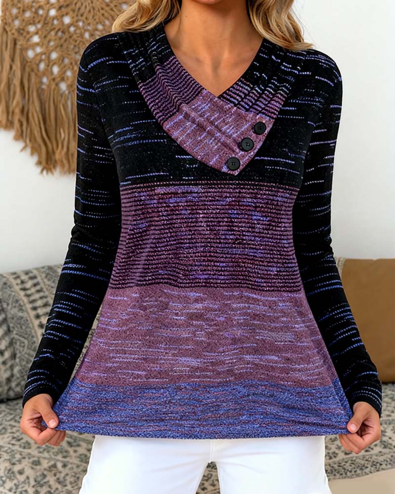 Topp Med Långa Ärmar Och Färgblockning