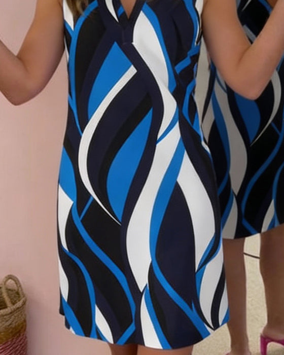 Klänning Ärmlös Geometrisk Tryck