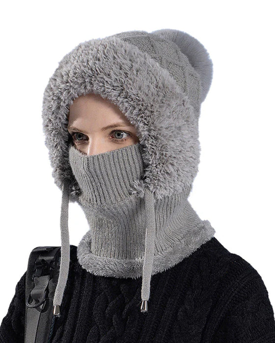 🔥Stilren Tjockstickad Vintermössa – Med Varm Ansiktsskydd Och Halsduk🧣