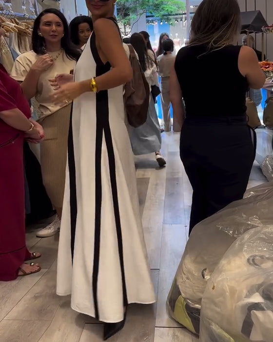 Klänning V-ringning Ärmlös Färgblock Lös