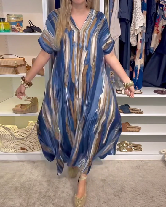 Klänning avslappnad lös v-ringad