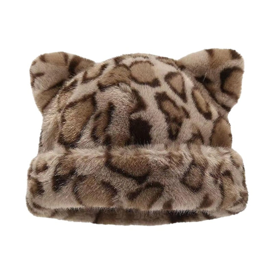 Hatt Leopardmönster Plysch Kattöra