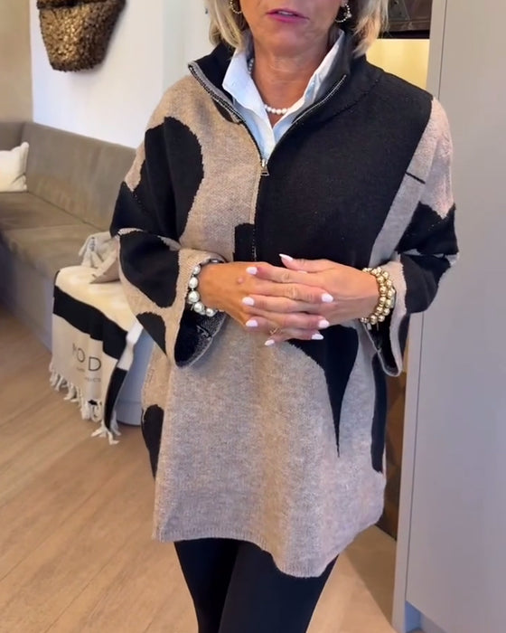 Pullover Med Halvdragkedja Och Modernt Ståkrage