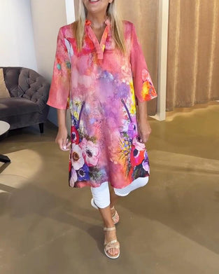 Klänning Stilfull Ståkrage Blomstertryck