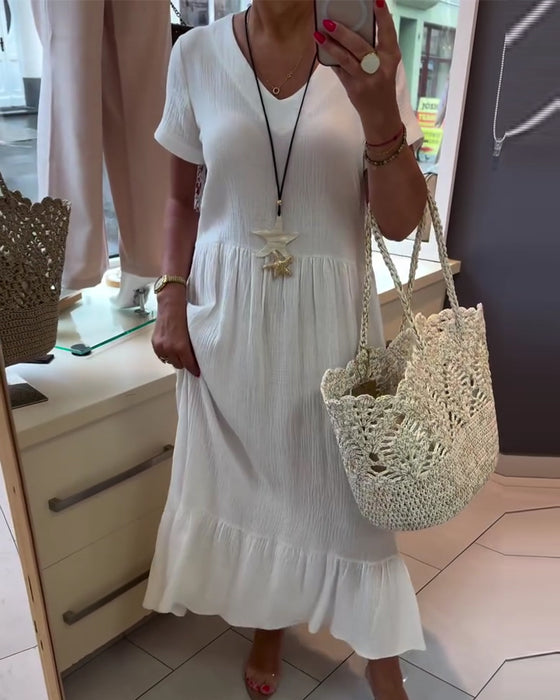 Klänning V-Hals Texturerad Resort Lång