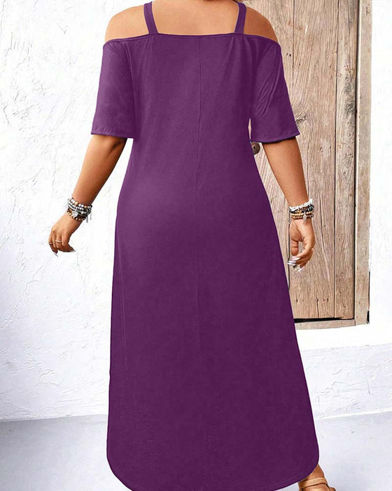 Klänning Enfärgad V-Ringning Off-Shoulder Lång