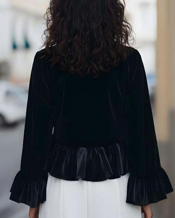 Blus Rundhalsad Ruffle Flare Ärm