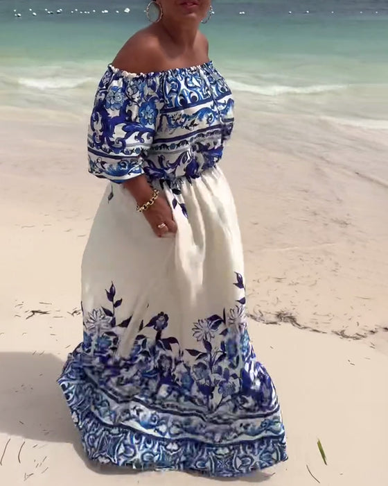 Klänning Off-Shoulder Tryckt Resort