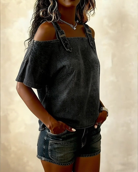 Blus Axelbandslös Med Axelrem Denim