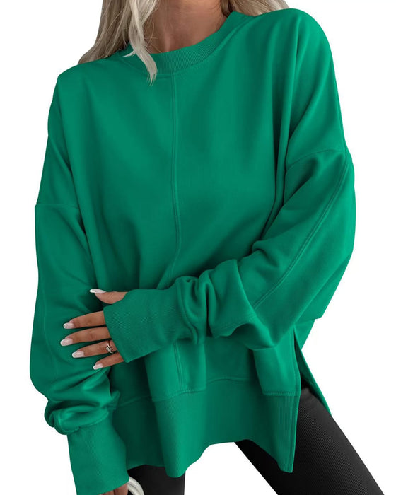 Sweatshirt Sida Slits Rund Hals Löst