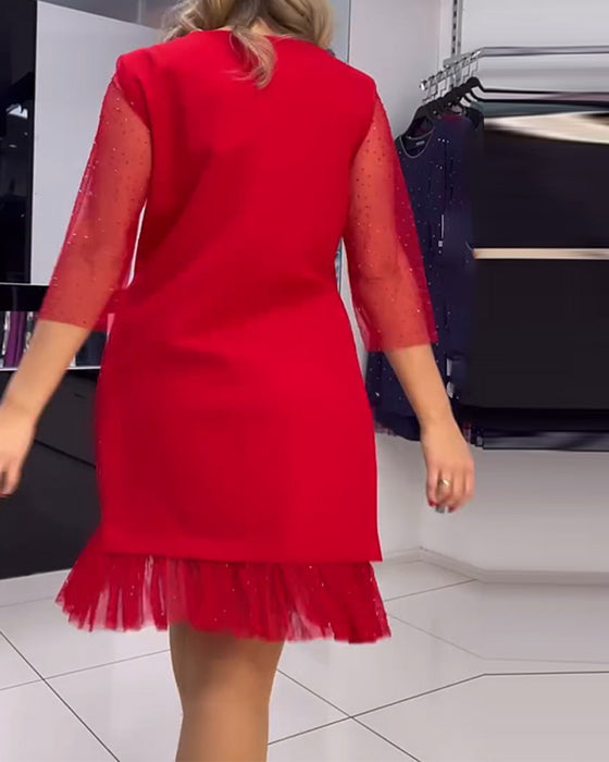 Klänning enfärgad paljett med meshsömmar