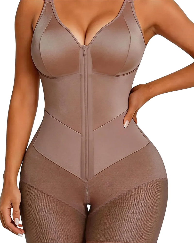 Dam Dragkedja Spets Magkontroll Shapewear Bodysuit