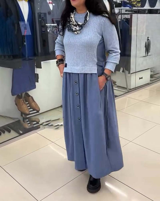 Klänning Casual Färgblocker Rundringning