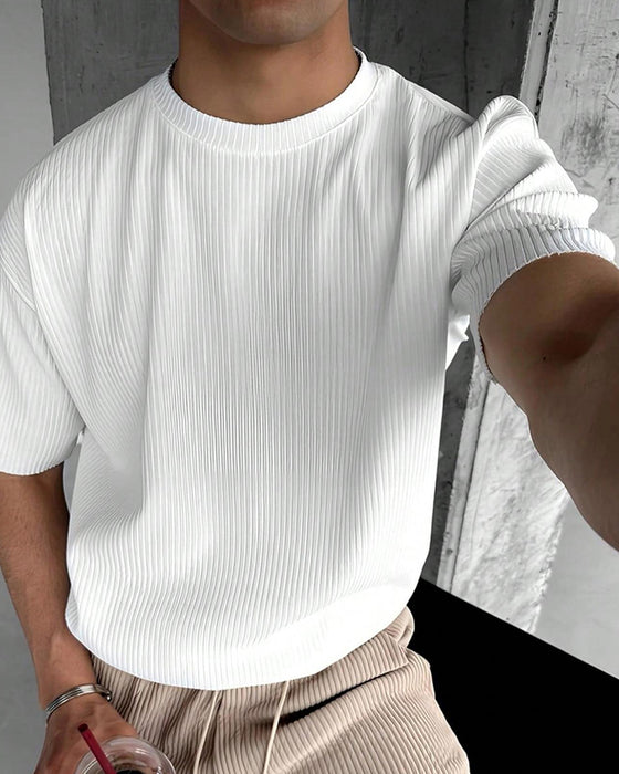 T-Shirt Ribbad Hög Hals Casual Solid