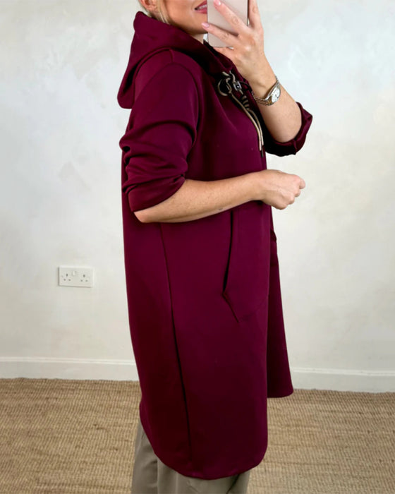 Överstor Hoodieklänning med Fickor