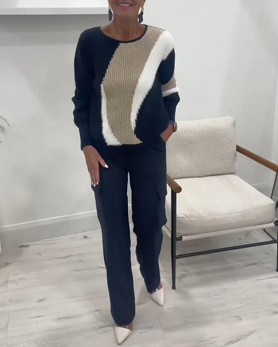 Pullover Med Crewneck Och Färgblock