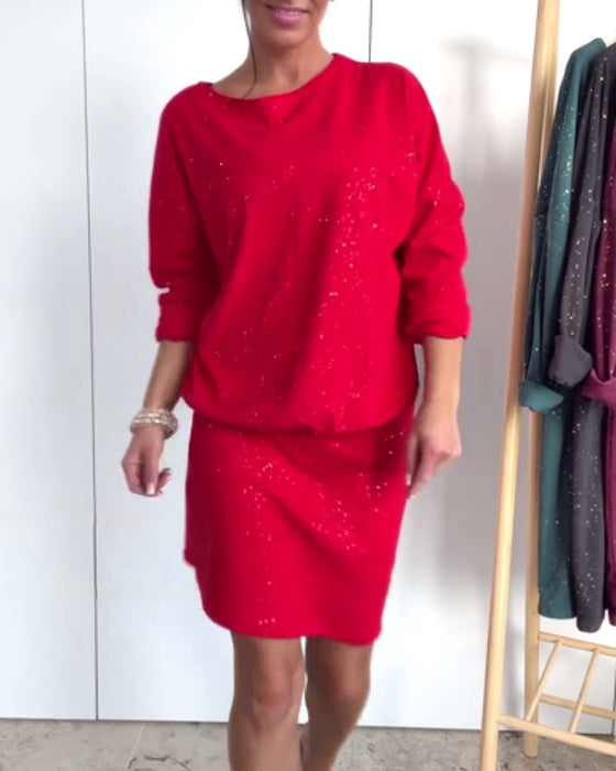 Klänning Rund Halsringning Fin Glitter Modig