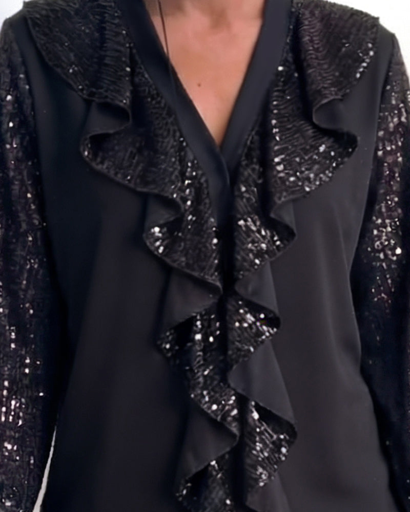 Klänning Volanger V-hals Glitter