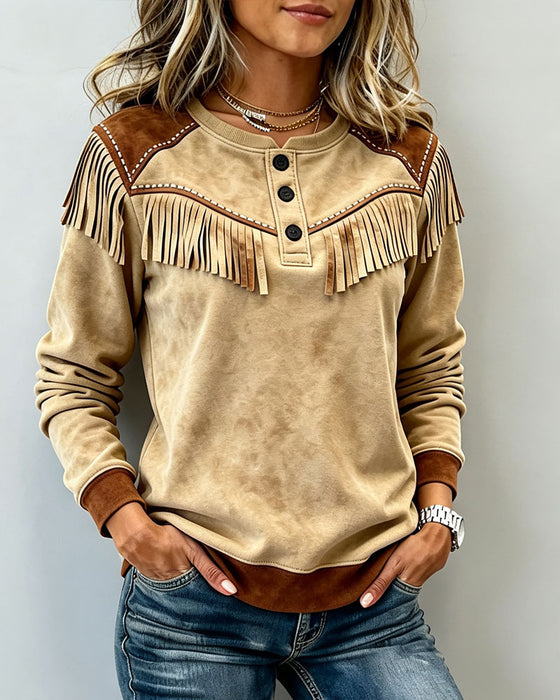 Topp Stilig Fringe Casual Lång Ärm