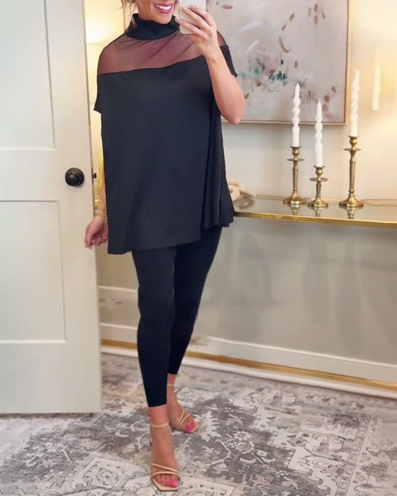 Snygg t-shirt med mesh-mönster och elegant lapptäcke