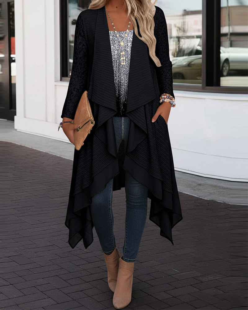 Top Med Två-I-En Design, Tryckt Mönster Och Asymmetrisk Skärning