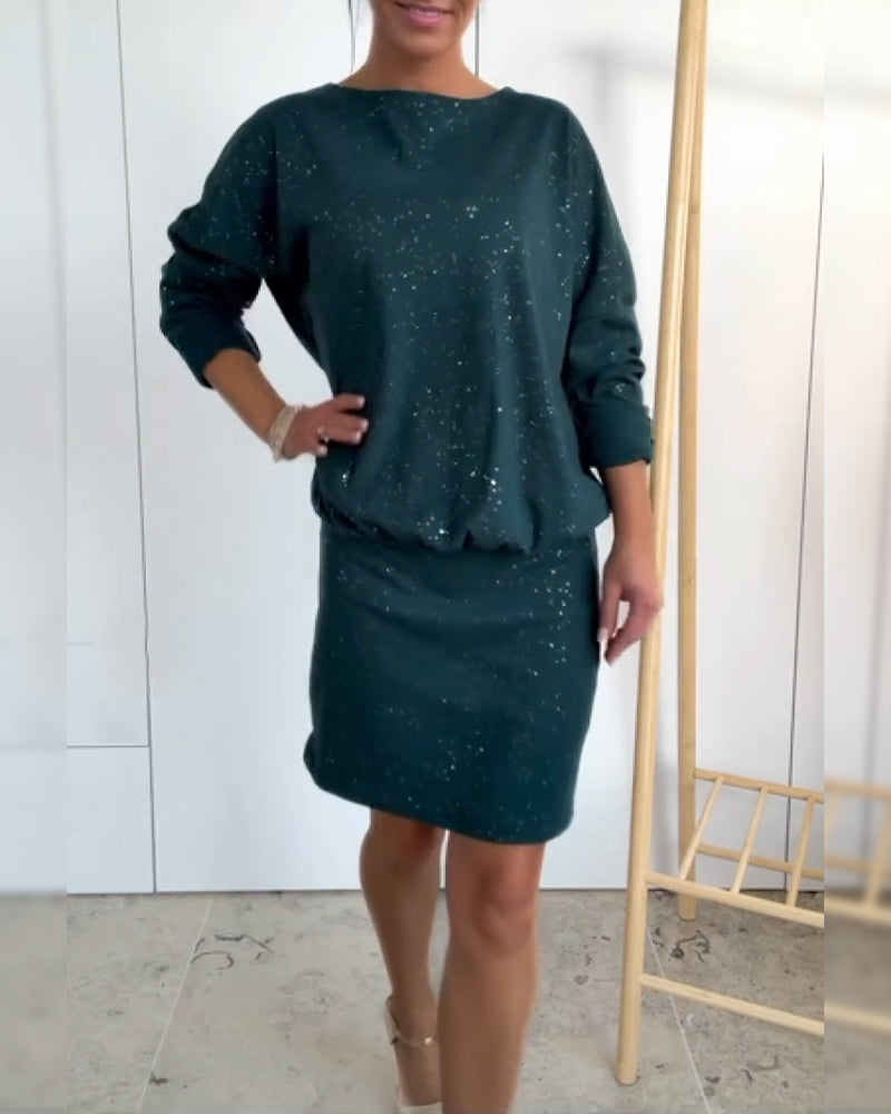 Klänning Rund Halsringning Fin Glitter Modig