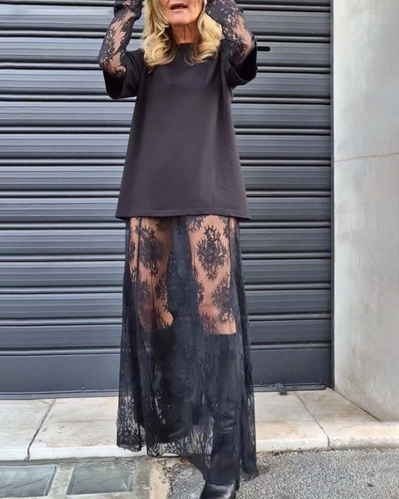 Tvådelat set - enfärgad T-shirt och spetskjol