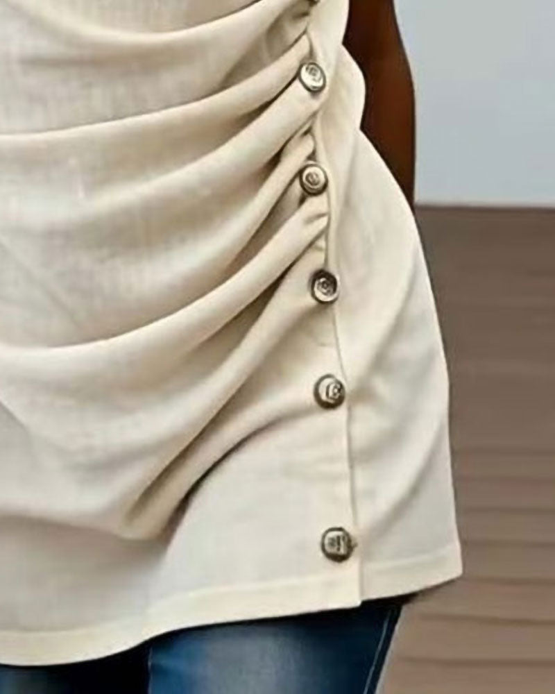 Blus Slim Passform Drapedad Hals Kort Ärm