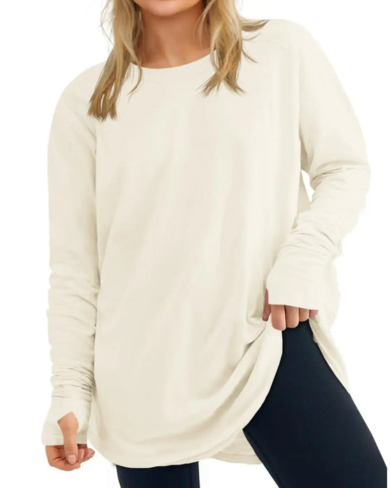 T-Shirt Rundhalsad Långärmad Enfärgad Lössittande