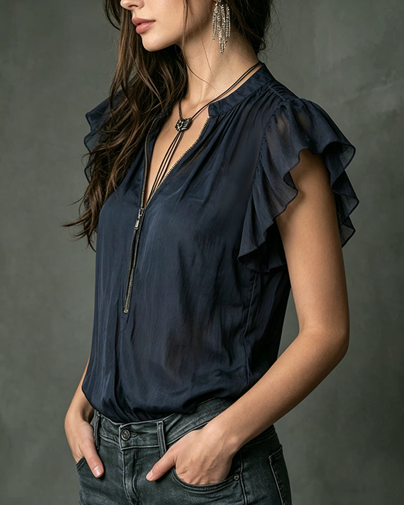 Blus Fladdermusärm Halvdragkedja Designer