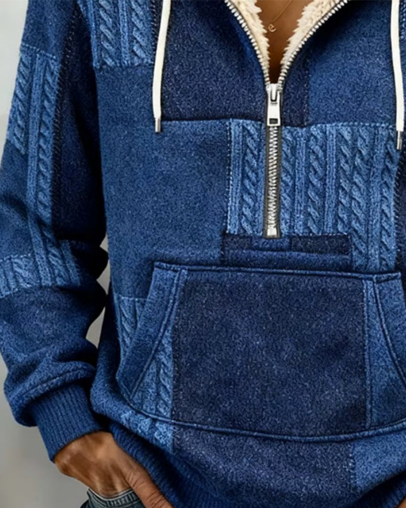 Casual Hoodie Med Halvblöjor Och Ficka