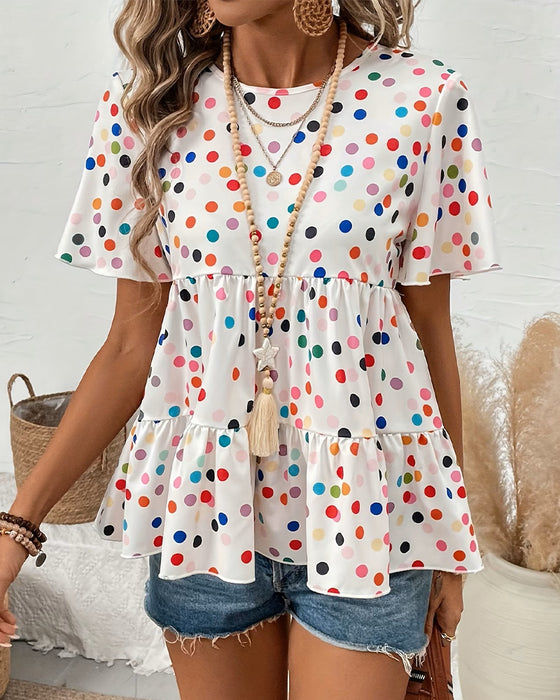 Blus Färgglad Polka Dot Babydoll