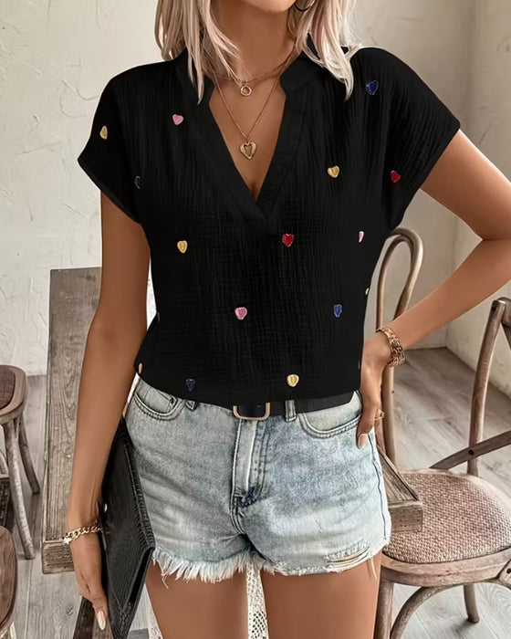 Blus Kärlek V-ringning Kortärmad