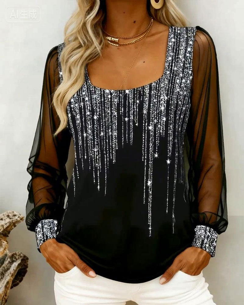 Modig Långärmad Topp Med Lapptäcktsdetaljer