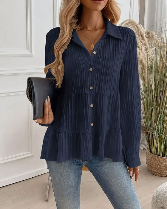 Elegant Skjorta Med Slagkrage Och Markerad Midja