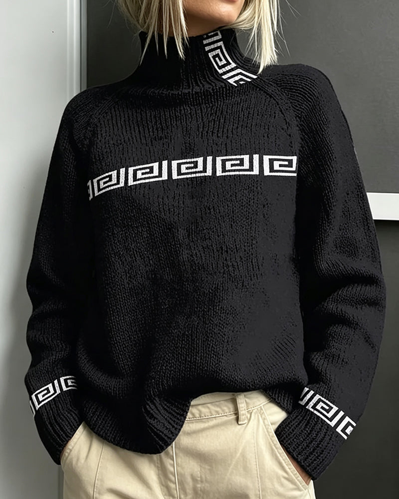 Pullover Tröja Geometrisk Meander Turtleneck